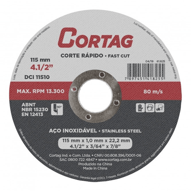 DISCO DE CORTE   4.1/2"x1.0MM"x7/8" CORTAG