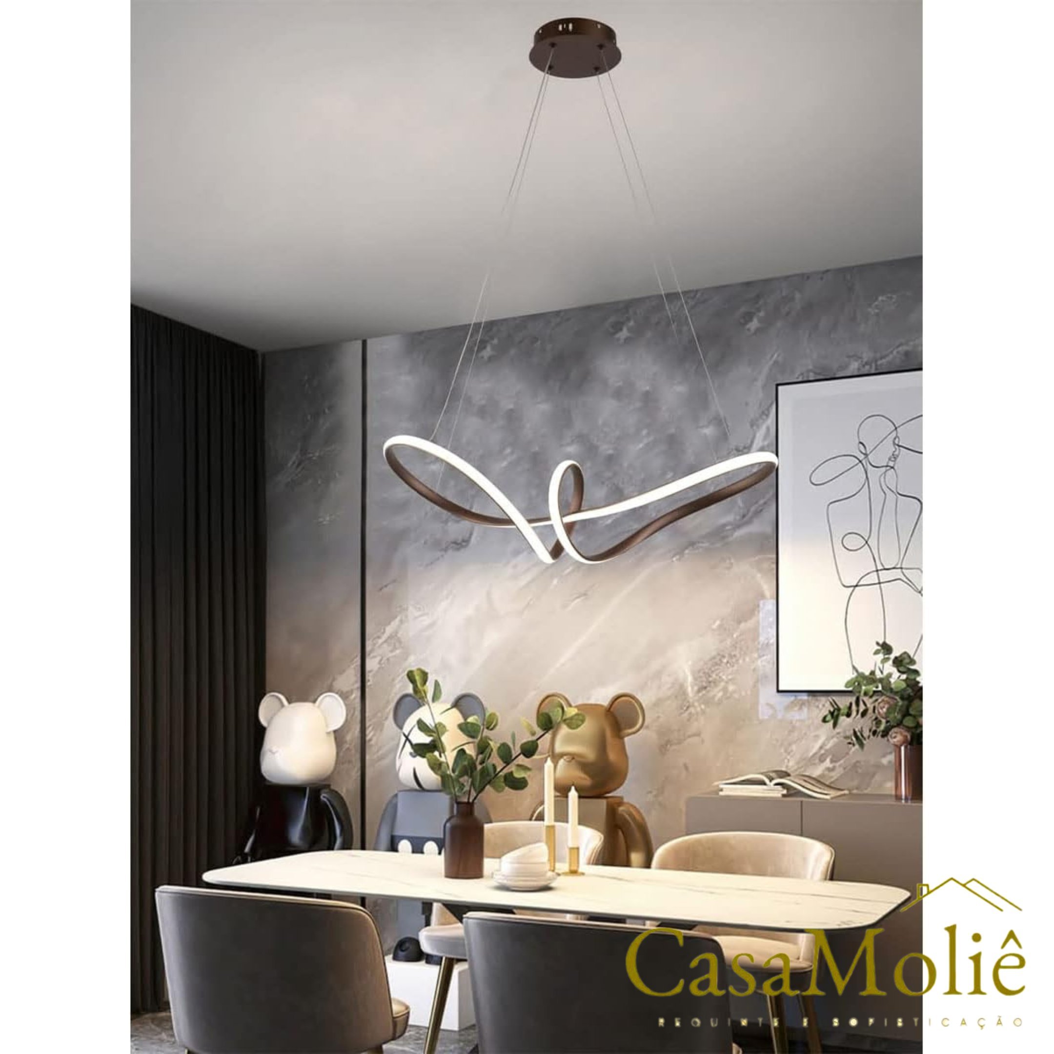 LUSTRE PEND. LED INFINITY DOURADO ROSE 3 TONS
