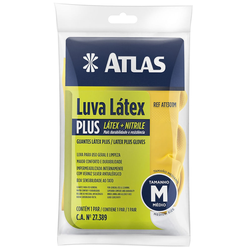 LUVA LATEX AMARELA 1 MEDIA ATLAS AT1301M