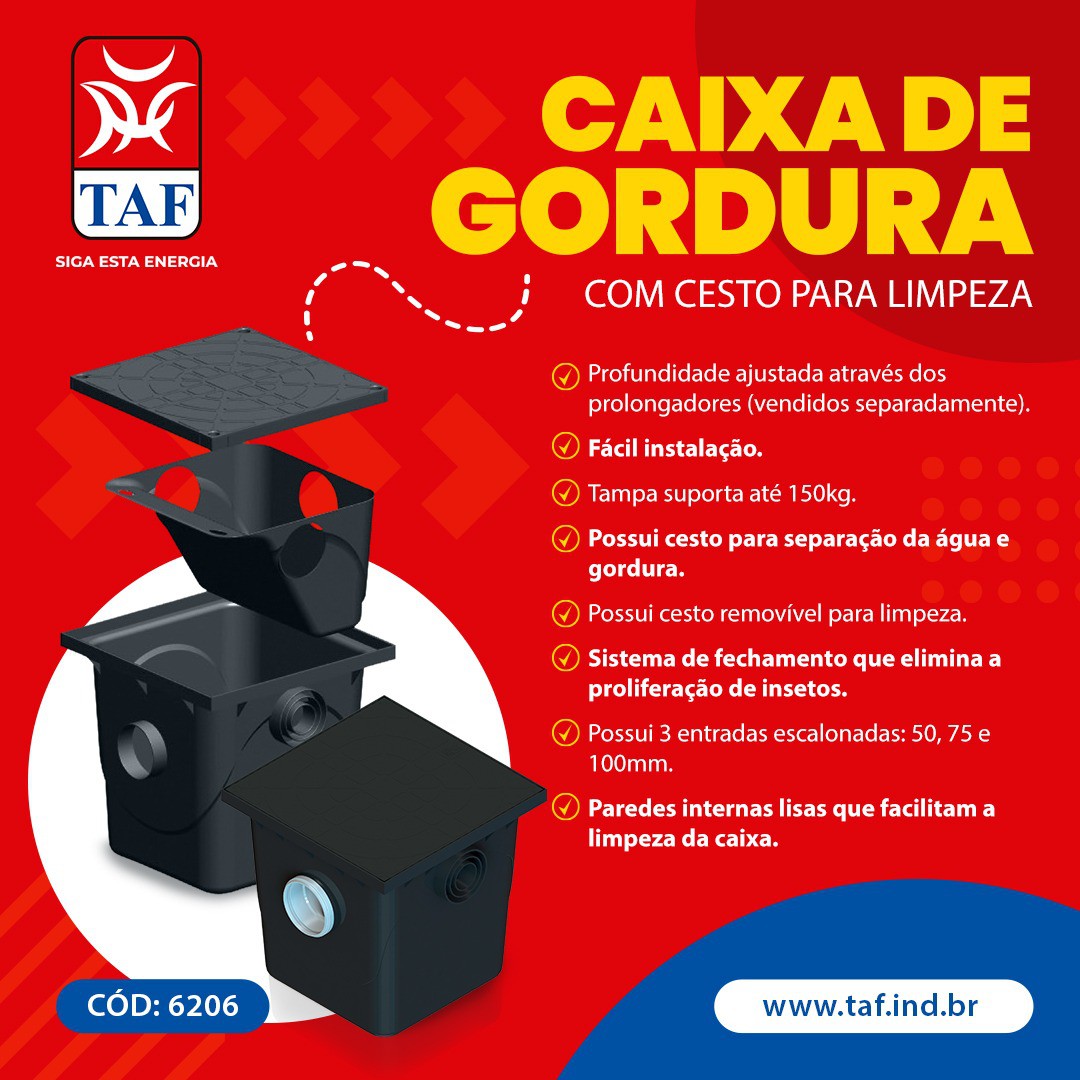CX DE GORDURA QUAD. 240X370X75/100MM C/CESTO TAF