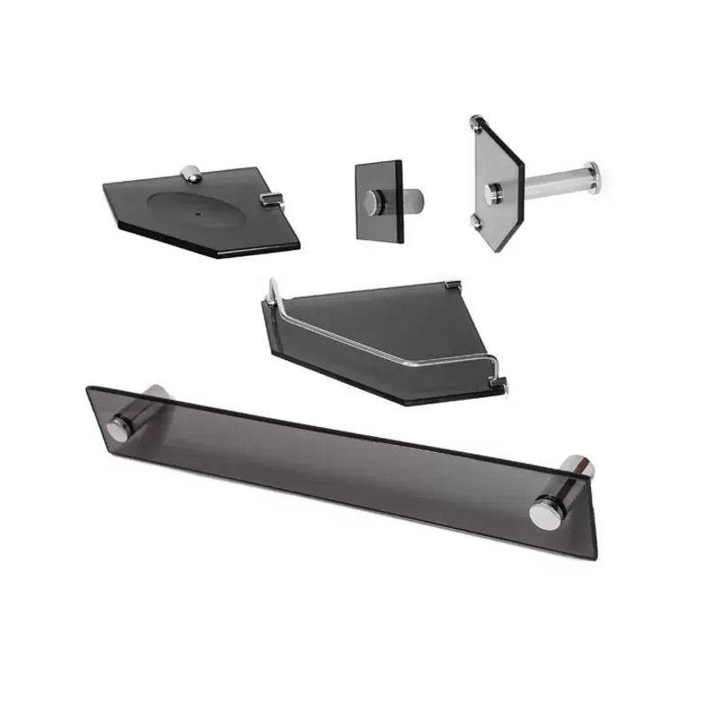 KIT BANH. VMEX PRETO GOLD 05PÇS VIDRO/INOX